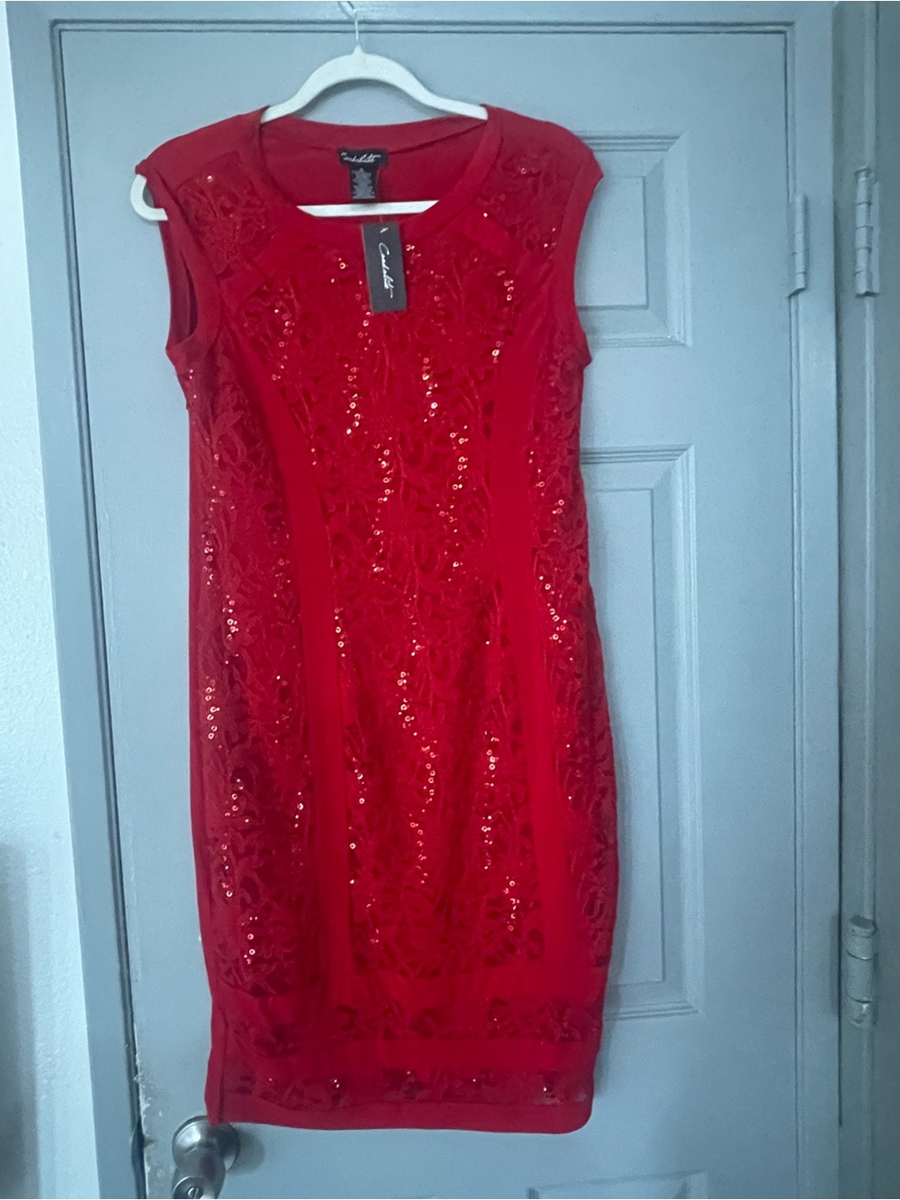 Elegant Red Sequin Midi Dress by Cachet